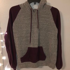 Maroon & grey color block hoodie